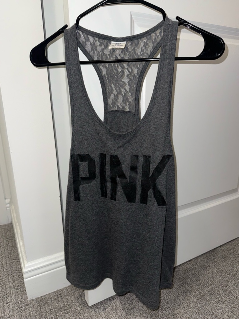 PINK Victoria's Secret Dark Gray Lace Racerback Tank